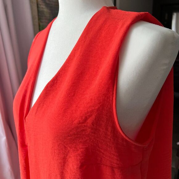Dunnes Tank Top Womens sz 14 Orange Bright V-Neck Y2K elegant flowy office - Picture 4 of 7